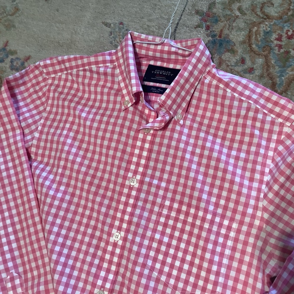 Charles Tyrwhitt Pink Gingham Button-Down Shirt Sz S Slim